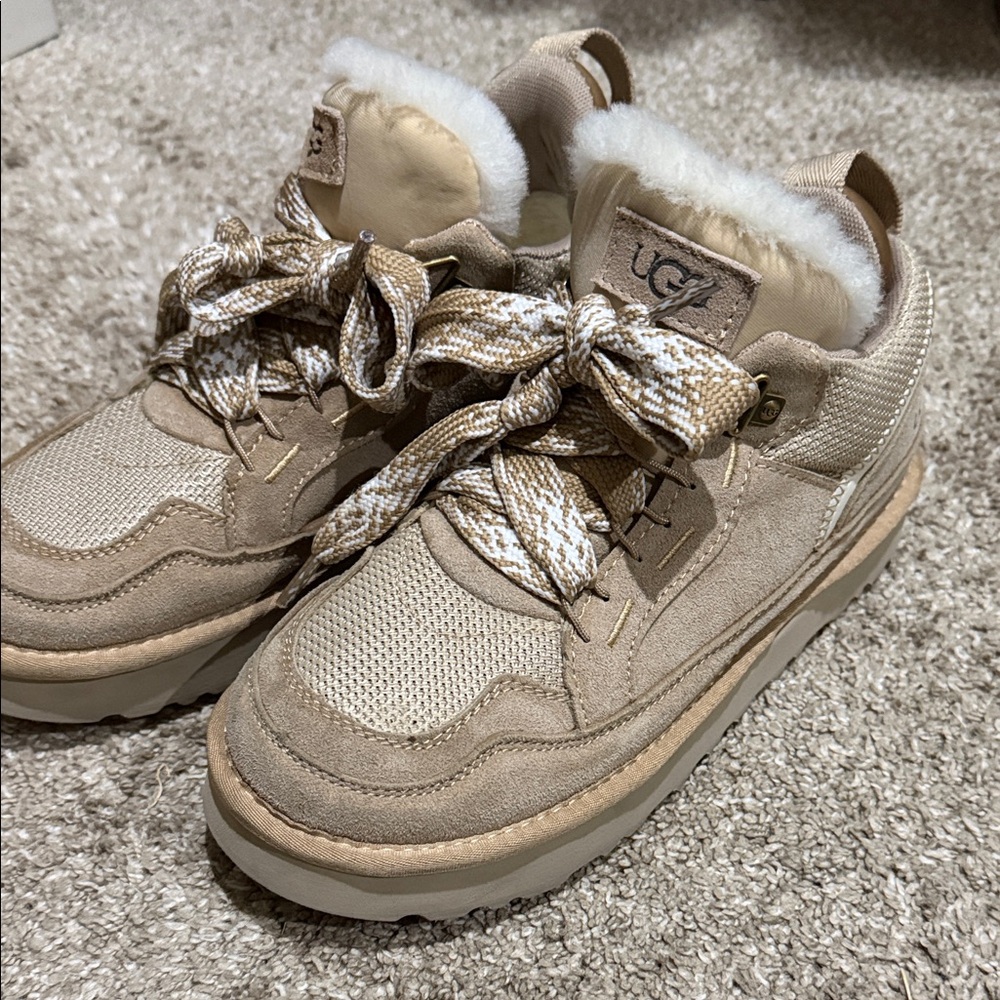 UGG Tan Suede and Shearling Lace-Up Sneakers
